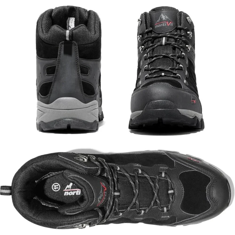 NORTIV 8 Men's Waterproof Hiking Boots Mid Trekking Mountaineering Shoes Black